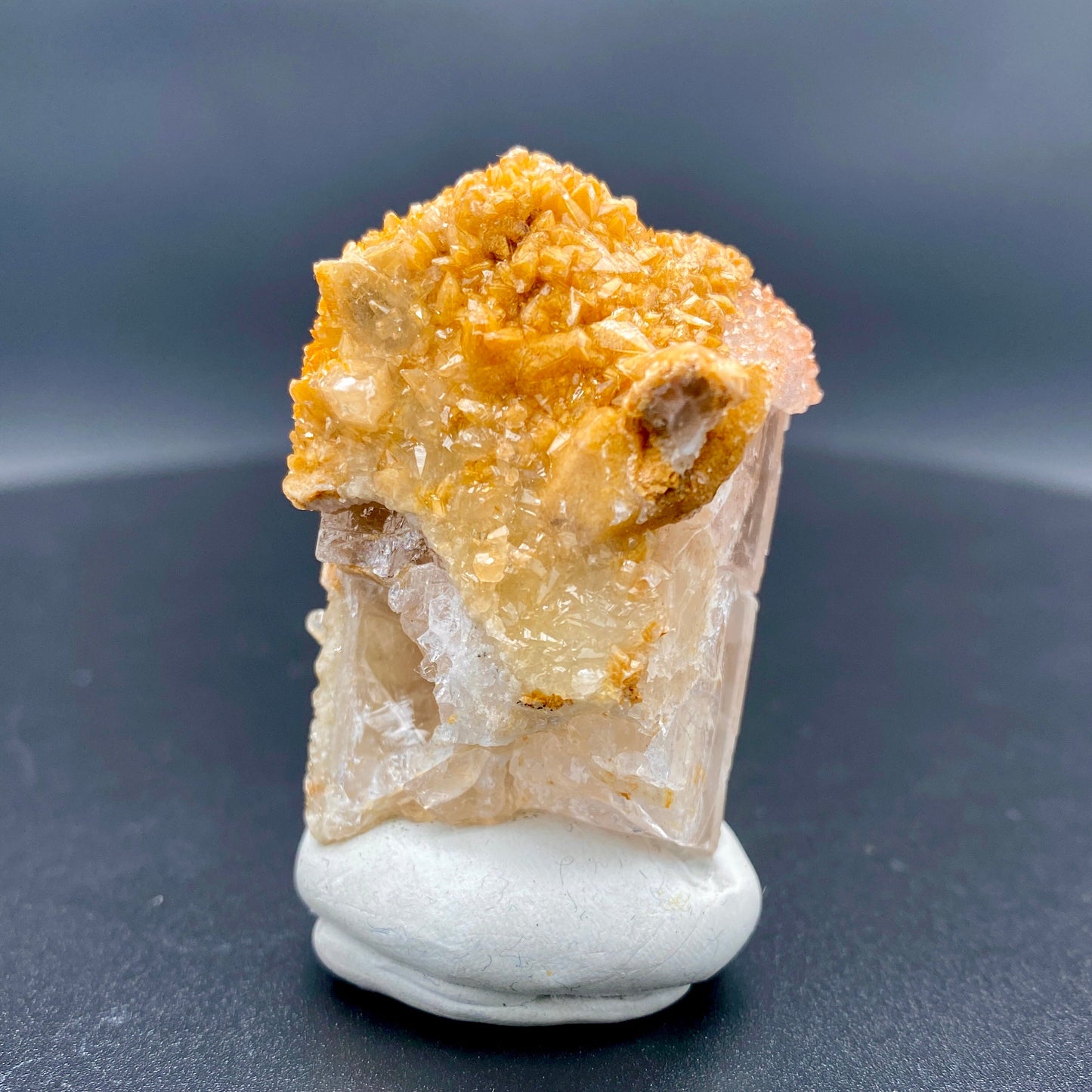 39.46 g. Danburite with Quartz Druzy and Golden Calcite – Danburite