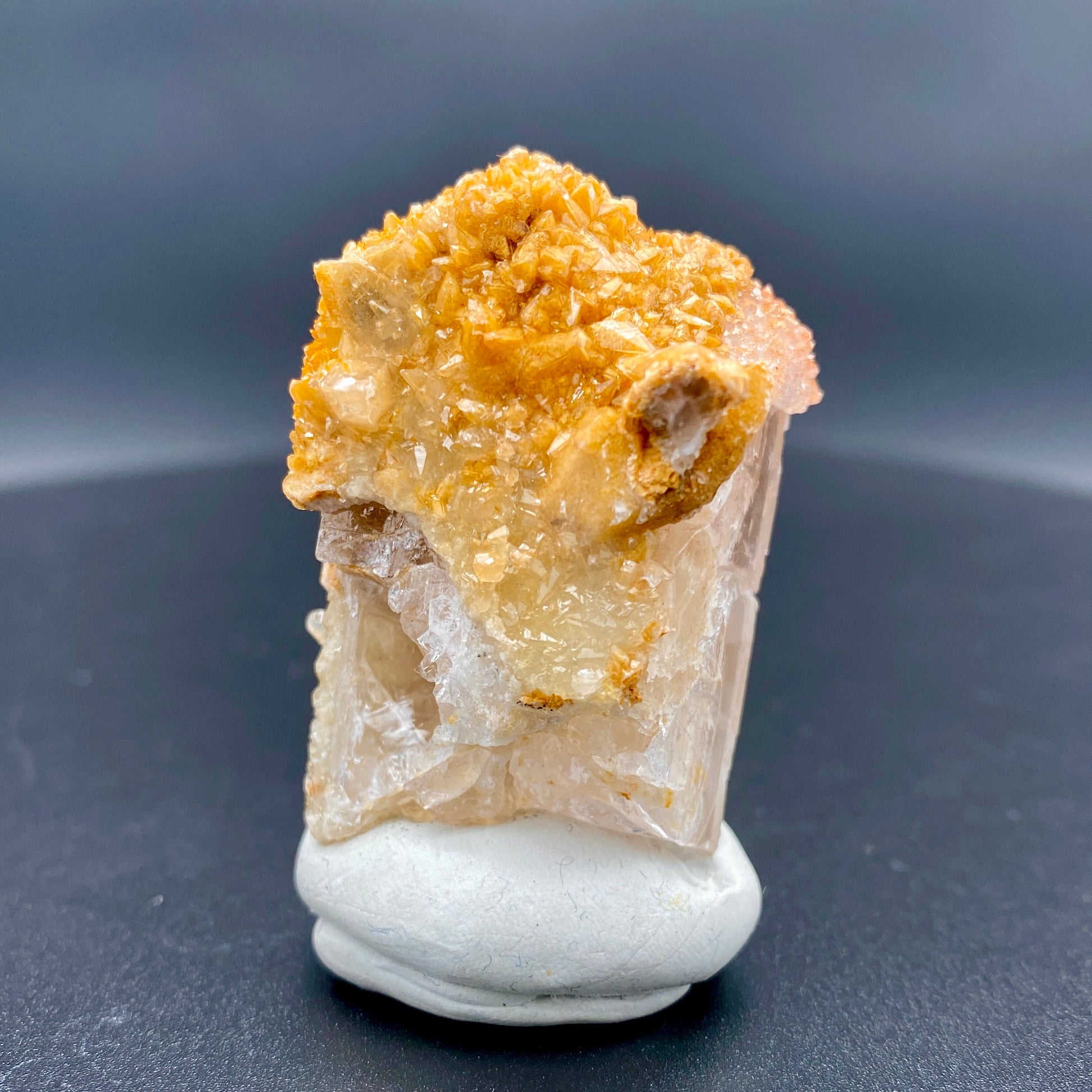 39.46 g. Danburite with Quartz Druzy and Golden Calcite – Danburite