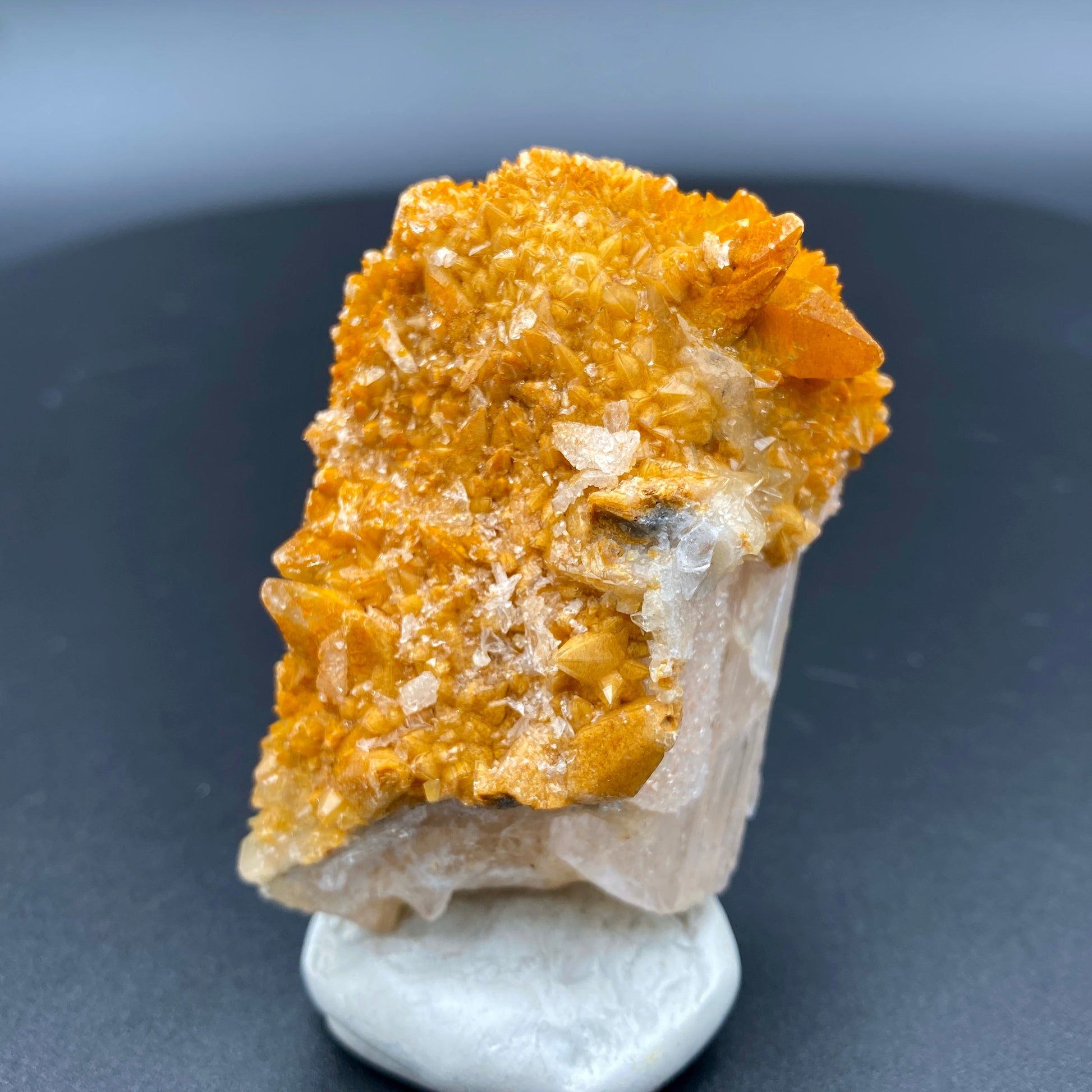 80.80 g. Danburite with Quartz Druzy and Golden Calcite – Danburite