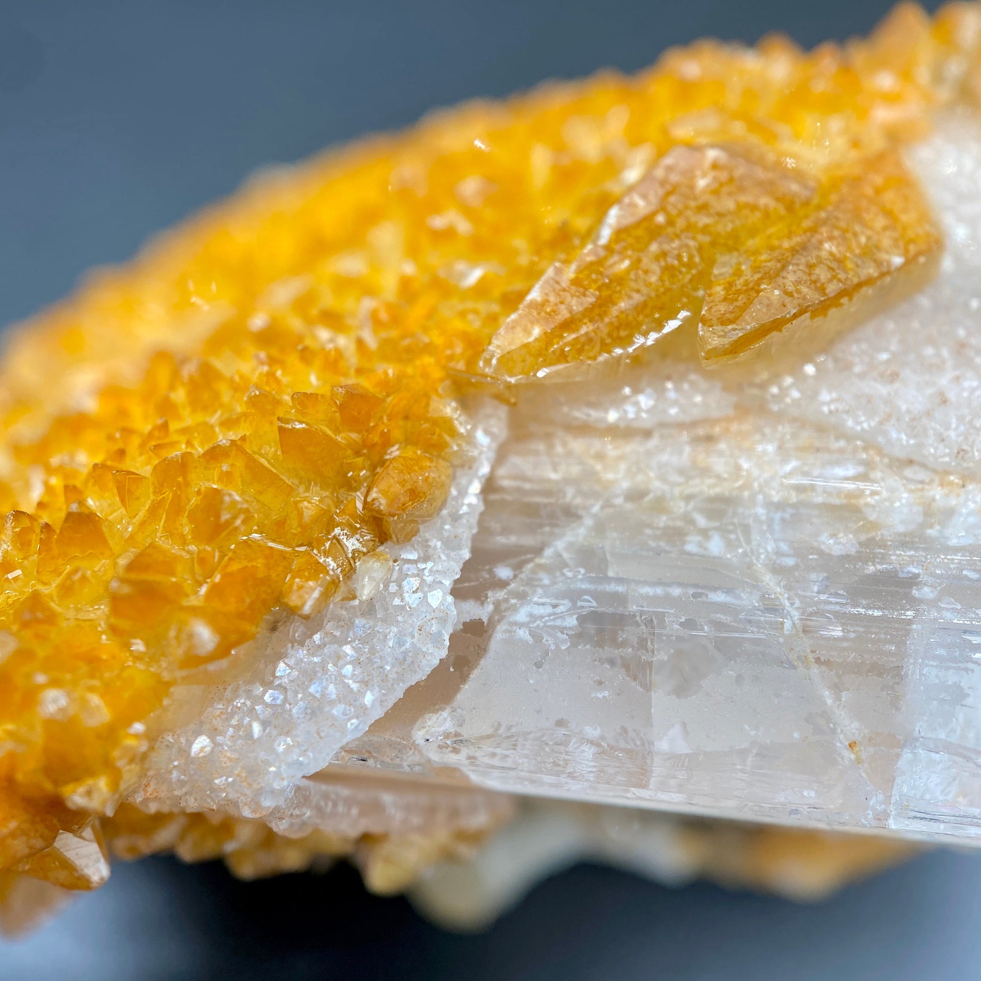 80.80 g. Danburite with Quartz Druzy and Golden Calcite – Danburite