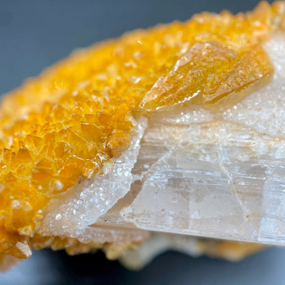 80.80 g. Danburite with Quartz Druzy and Golden Calcite – Danburite