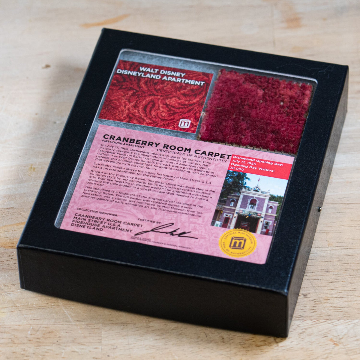 Walt Disney’s Disneyland Apartment Carpet | Cranberry Room, 2 × 2 in – Specimens > Relics & Artifacts > Pop Culture