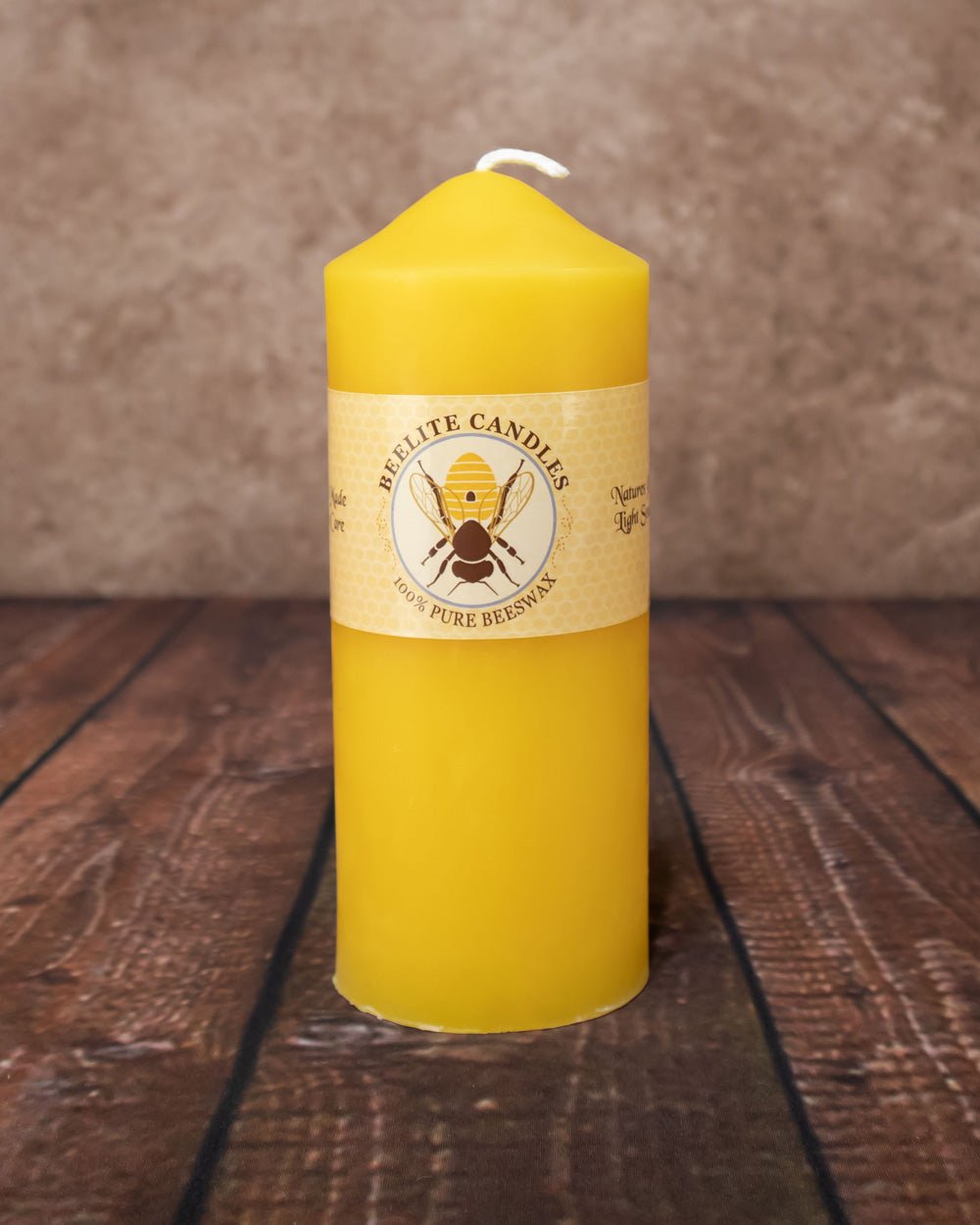 Dome Top Pillars 2½ inch diameter 100% Pure Beeswax – 6inch Natural Yellow Geometric