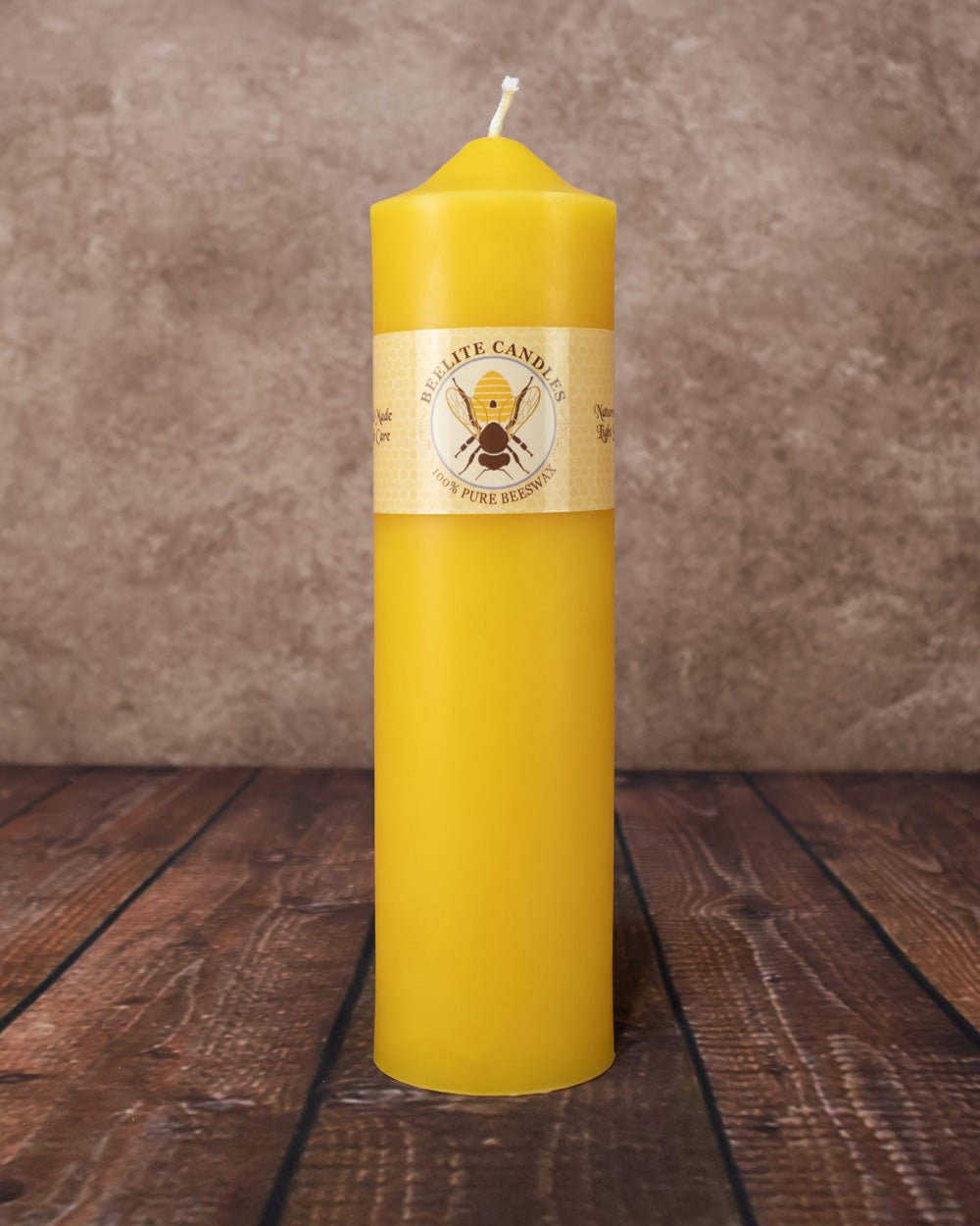 Dome Top Pillars 2½ inch diameter 100% Pure Beeswax – 9 inch Natural Yellow Geometric