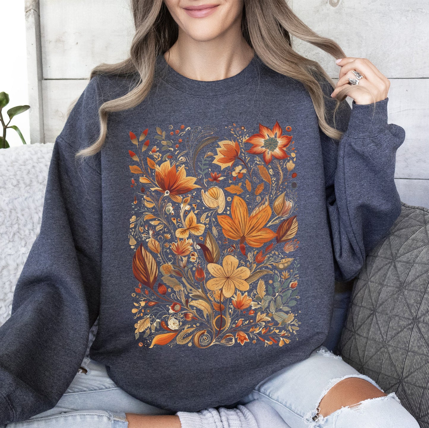 Dried Pressed Leaves And Floral Design - Sweatshirt