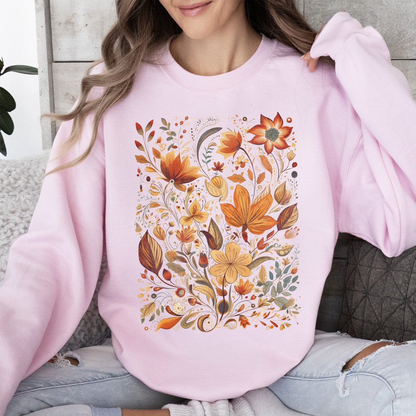 Dried Pressed Leaves And Floral Design - Sweatshirt