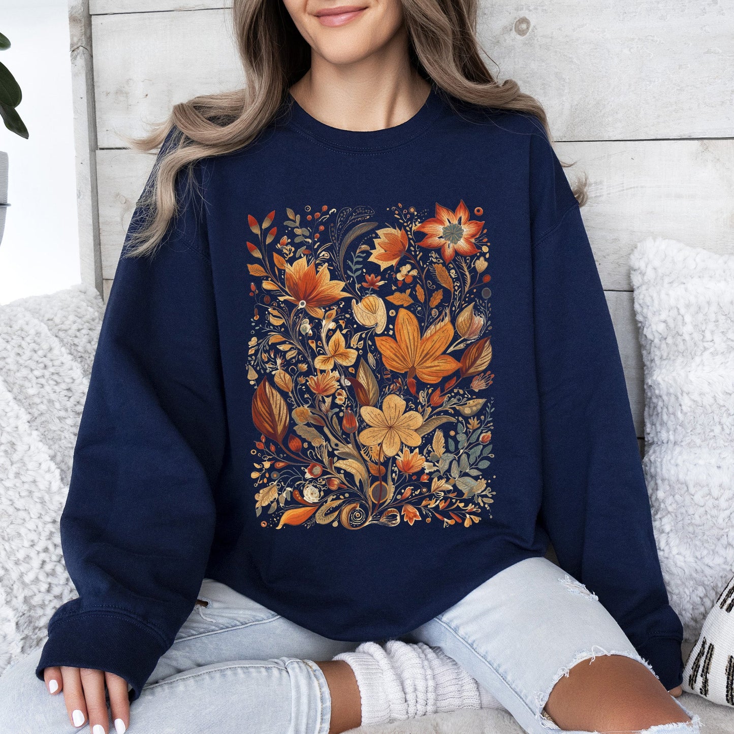 Dried Pressed Leaves And Floral Design - Sweatshirt
