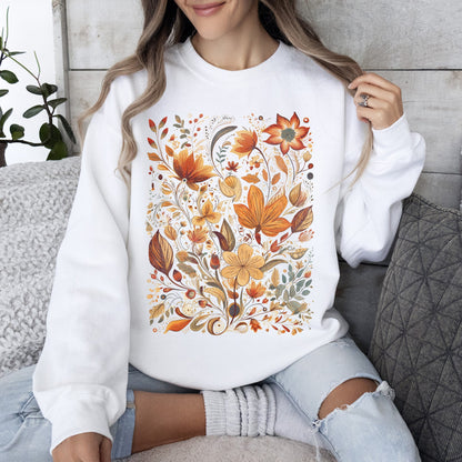Dried Pressed Leaves And Floral Design - Sweatshirt