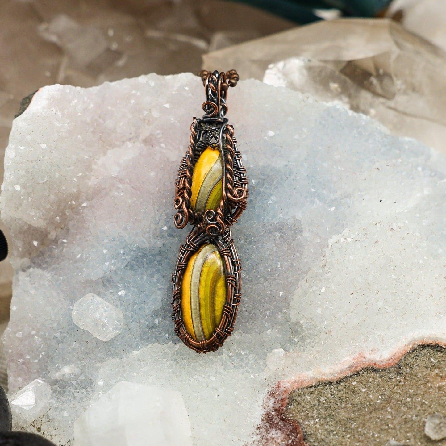 Dual Bumblebee Jasper Wire Wrap Crystal Pendant – Wire Wraps