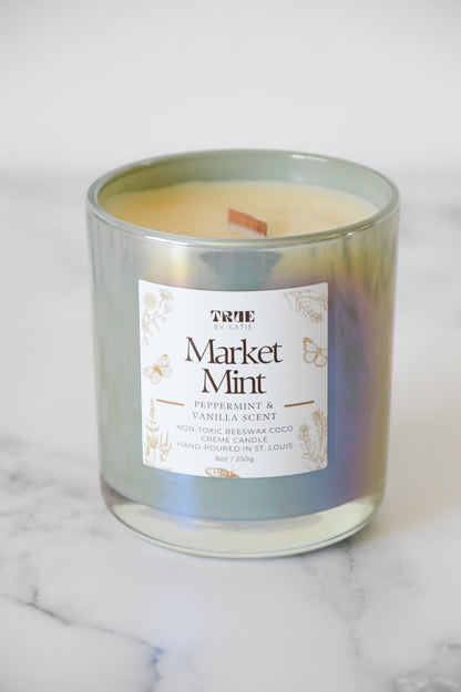 Peppermint Eucalyptus Candle - 8oz Beeswax Mint – non toxic candle