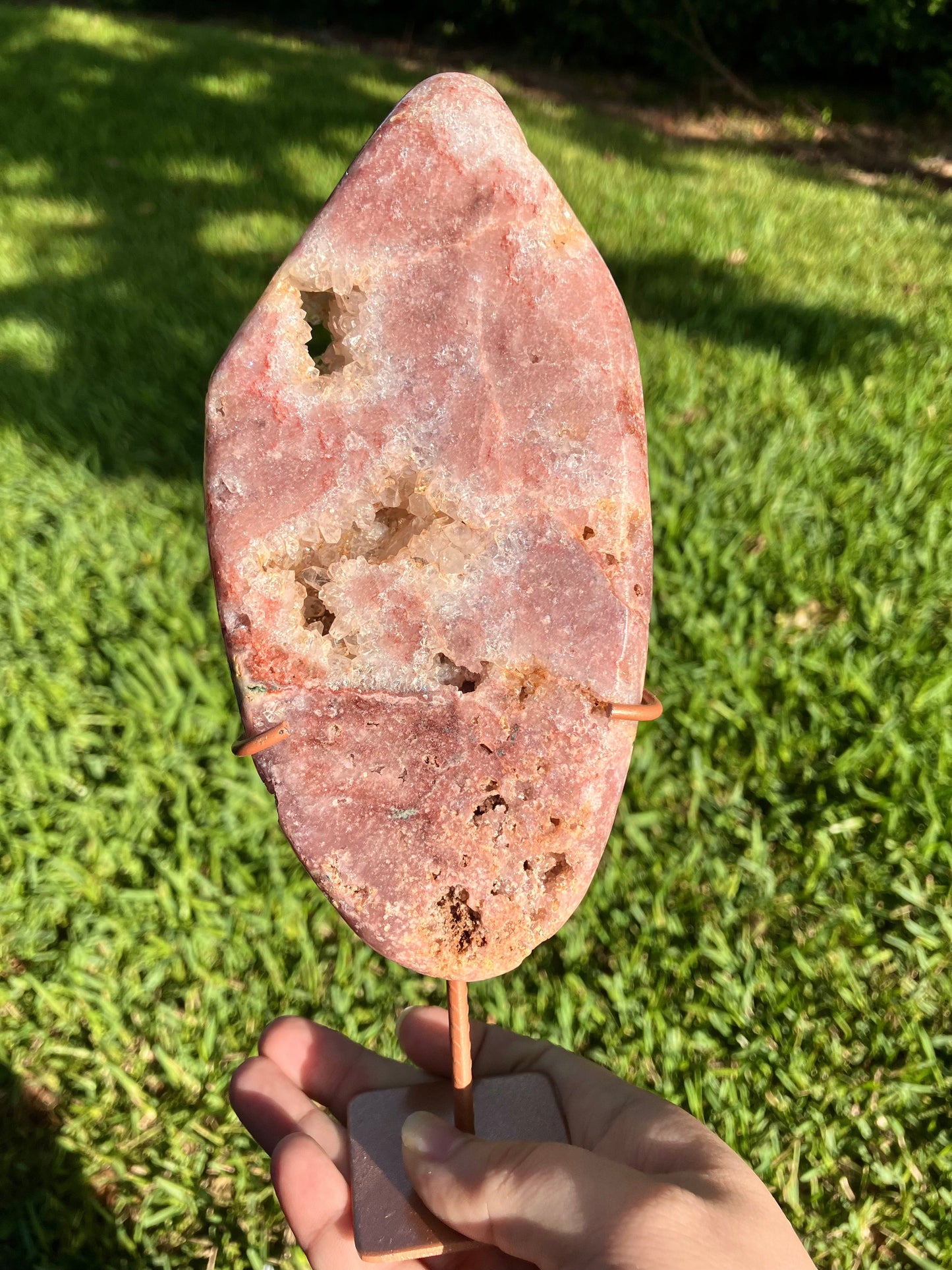 Pink Amethyst High Quality Slab on Stand – Rare Crystal Display Piece –