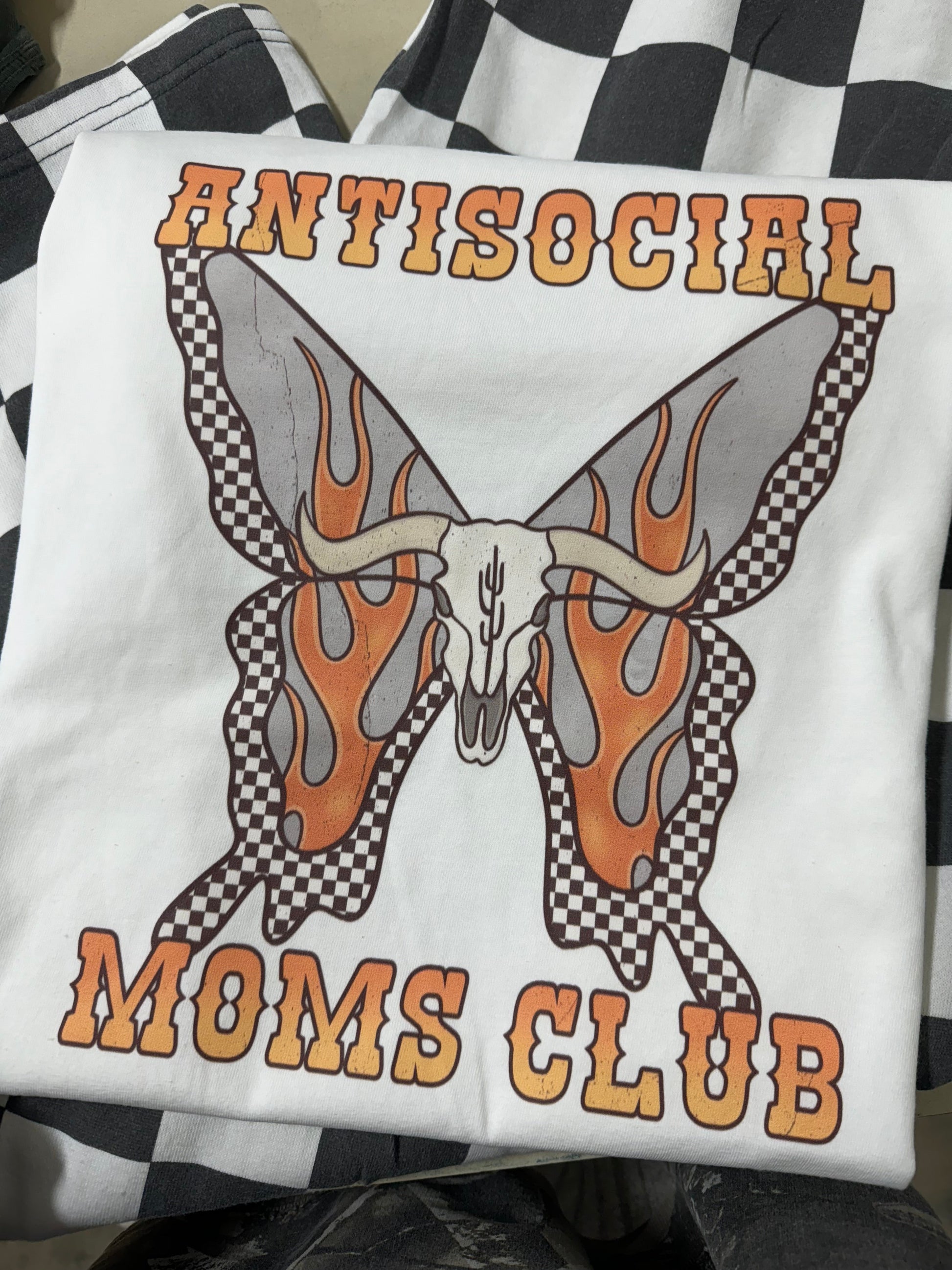 Antisocial mom club checker butterfly flame –