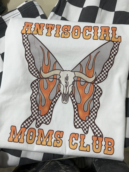 Antisocial mom club checker butterfly flame –