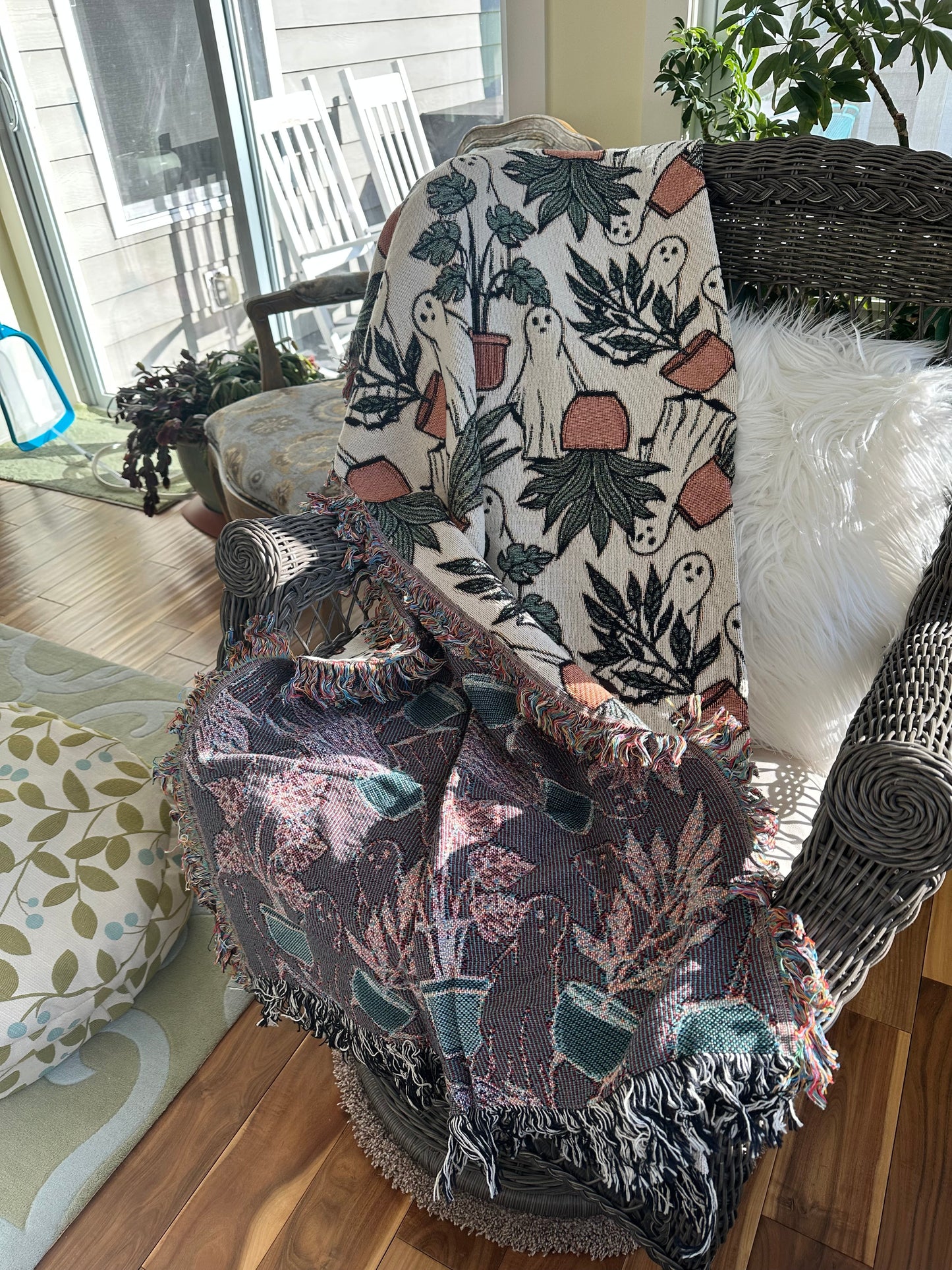 ghost woven blanket 50x60” clearance with potted plants