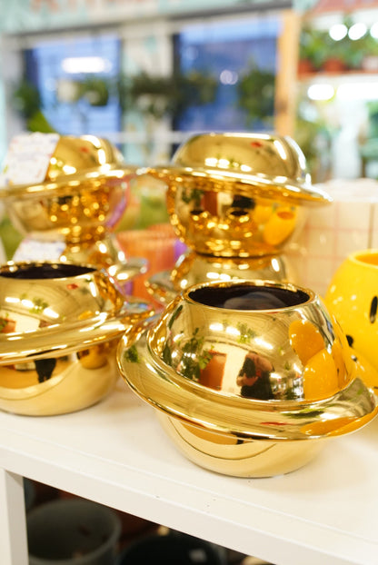 Gold Ceramic Saturn Planter – Fits 3-Inch Nursery Pot
