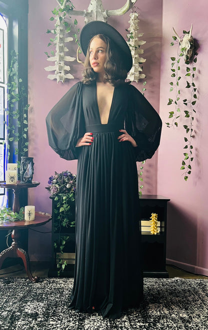 Minerva - Hauntingly Dramatic Mesh Maxi Dress with Built In Shorts  - READY TO SHIP