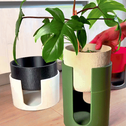 Mid-Century Modern Planter & Plant Stand Set with Drainage