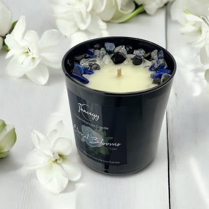 Eternal Blooms Crystal Candle with Obsidian, Lapis Lazuli, & Quartz | Coconut-Soy Wax Candle, 9oz