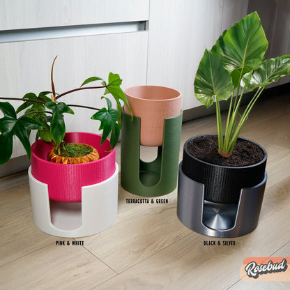 Mid-Century Modern Planter & Plant Stand Set with Drainage