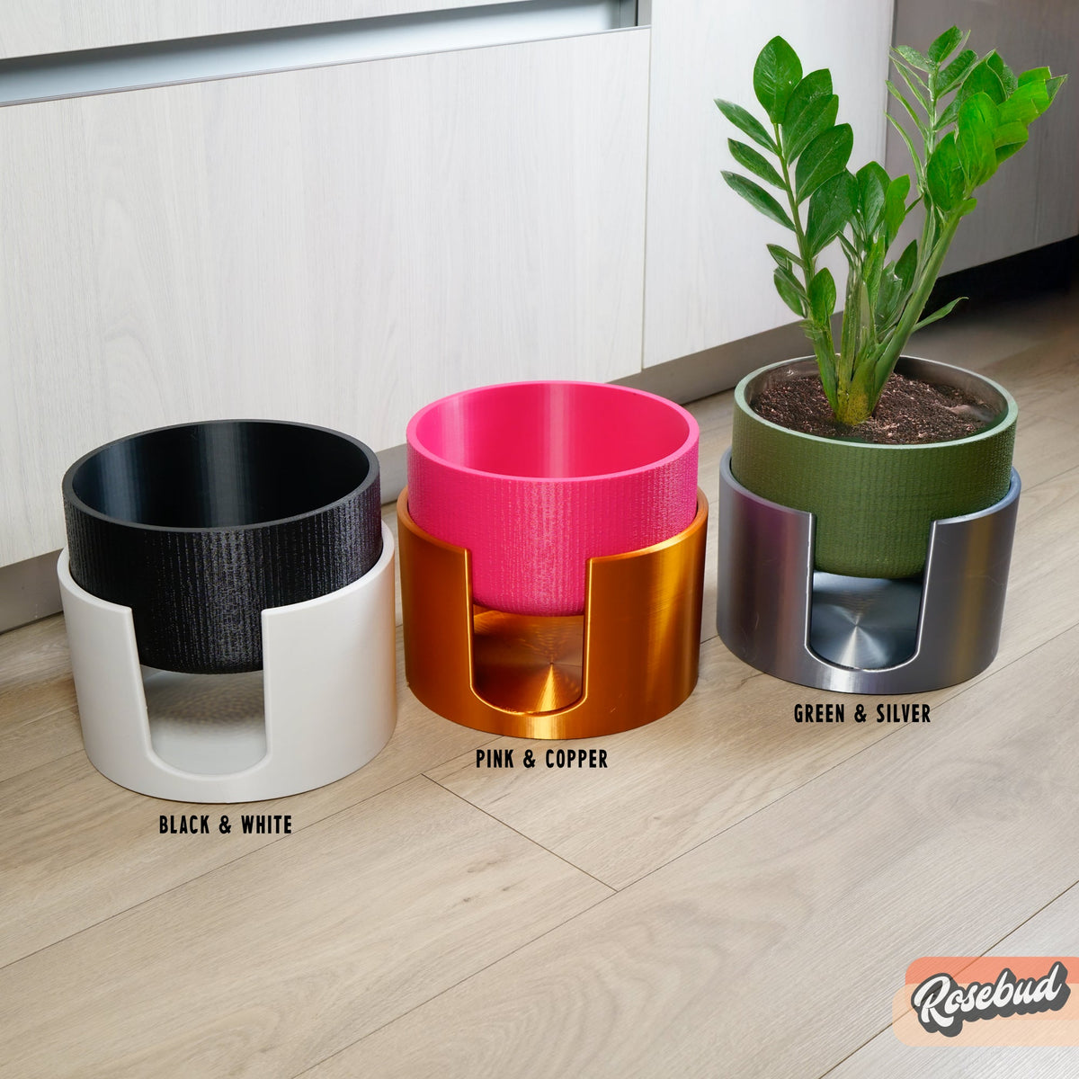 Mid-Century Modern Planter & Plant Stand Set with Drainage