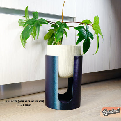 Mid-Century Modern Planter & Plant Stand Set with Drainage