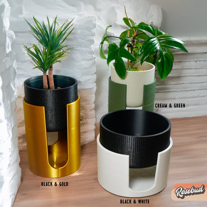 Mid-Century Modern Planter & Plant Stand Set with Drainage