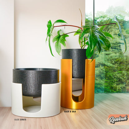 Mid-Century Modern Planter & Plant Stand Set with Drainage