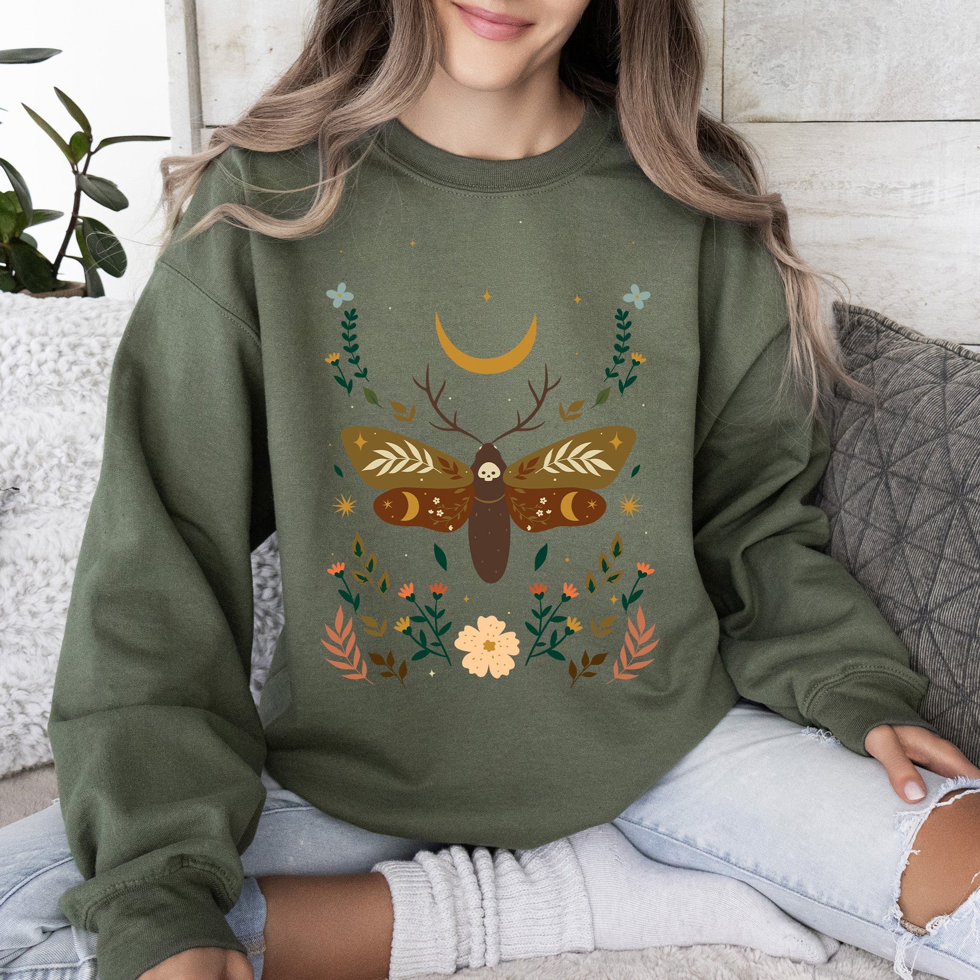 Enchanted Moth Garden - Sweatshirt – Military Green Sweatshirt