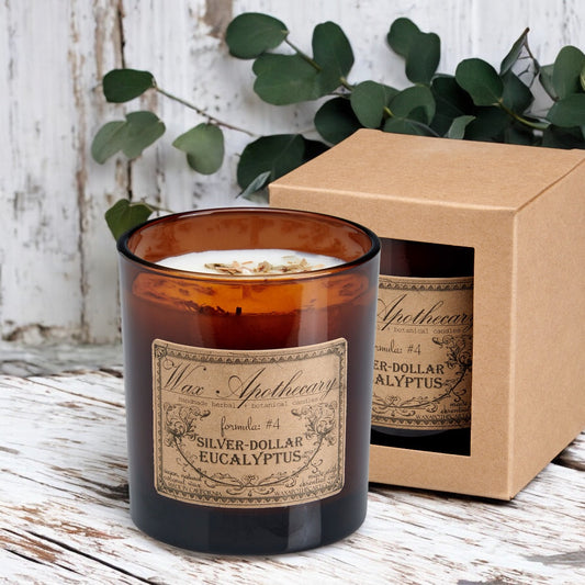 9 oz Silver-Dollar Eucalyptus Artisan Amber Glass Candle – Candle