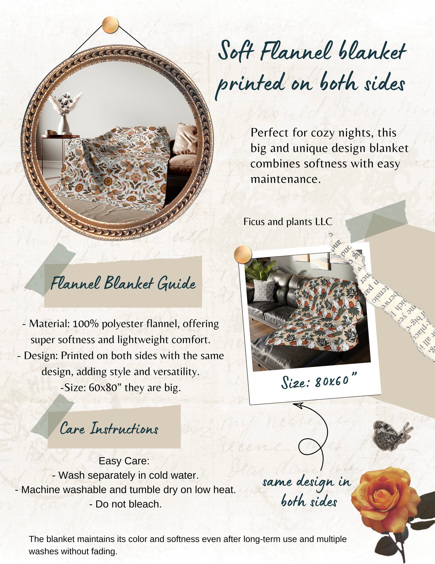 Fern Soft Blanket – Green Leaves Design – 80x60" – Limited Quantity**