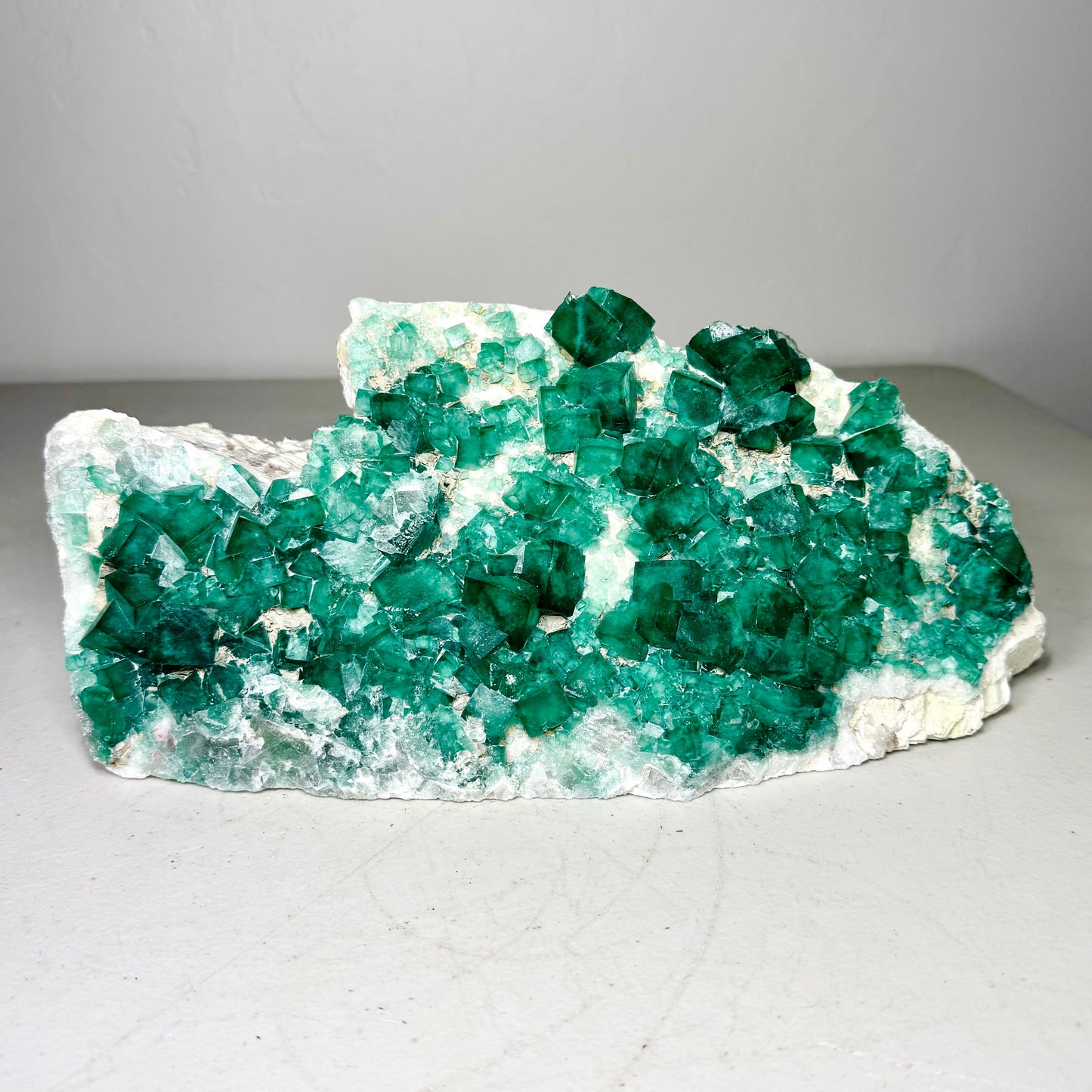 Vibrant Green Fluorite Crystal Cluster on White Matrix – 10.5 lbs Display Specimen