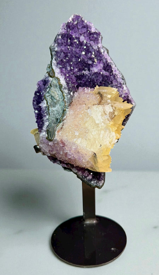 Amethyst with RARE Phosphorescent Calcite Layers - Artigas, Uruguay | River Walkers Minerals – Mineral Specimen
