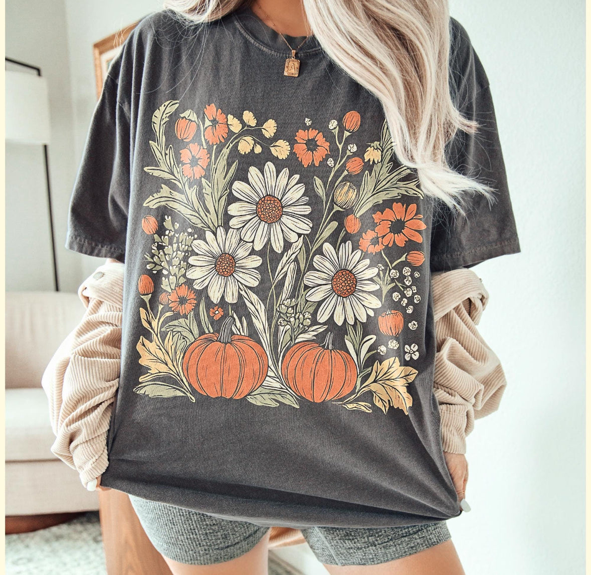 Floral pumpkin comfort color tee –