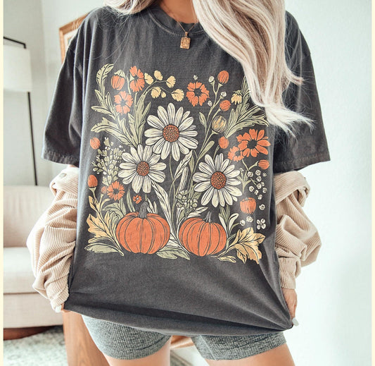 Floral pumpkin comfort color tee –