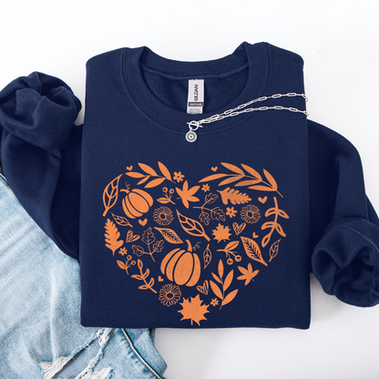 Fall Heart With Pumpkin Leaves And Autumn Charm Cozy Seasonal Art Print Theme Sweatshirt