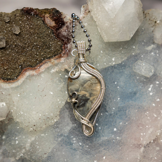 Feather Agate Wire Wrap Crystal Pendant