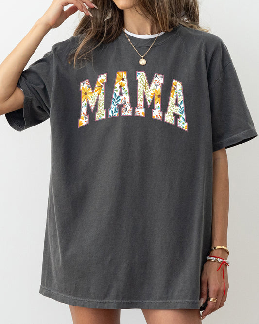 Floral Mama, Vintage Flowers, Gift for Mom, Summer, Botanical, Retro Floral Pattern Shirt Comfort Colors T-Shirt – Pepper Dark Gray T-Shirt