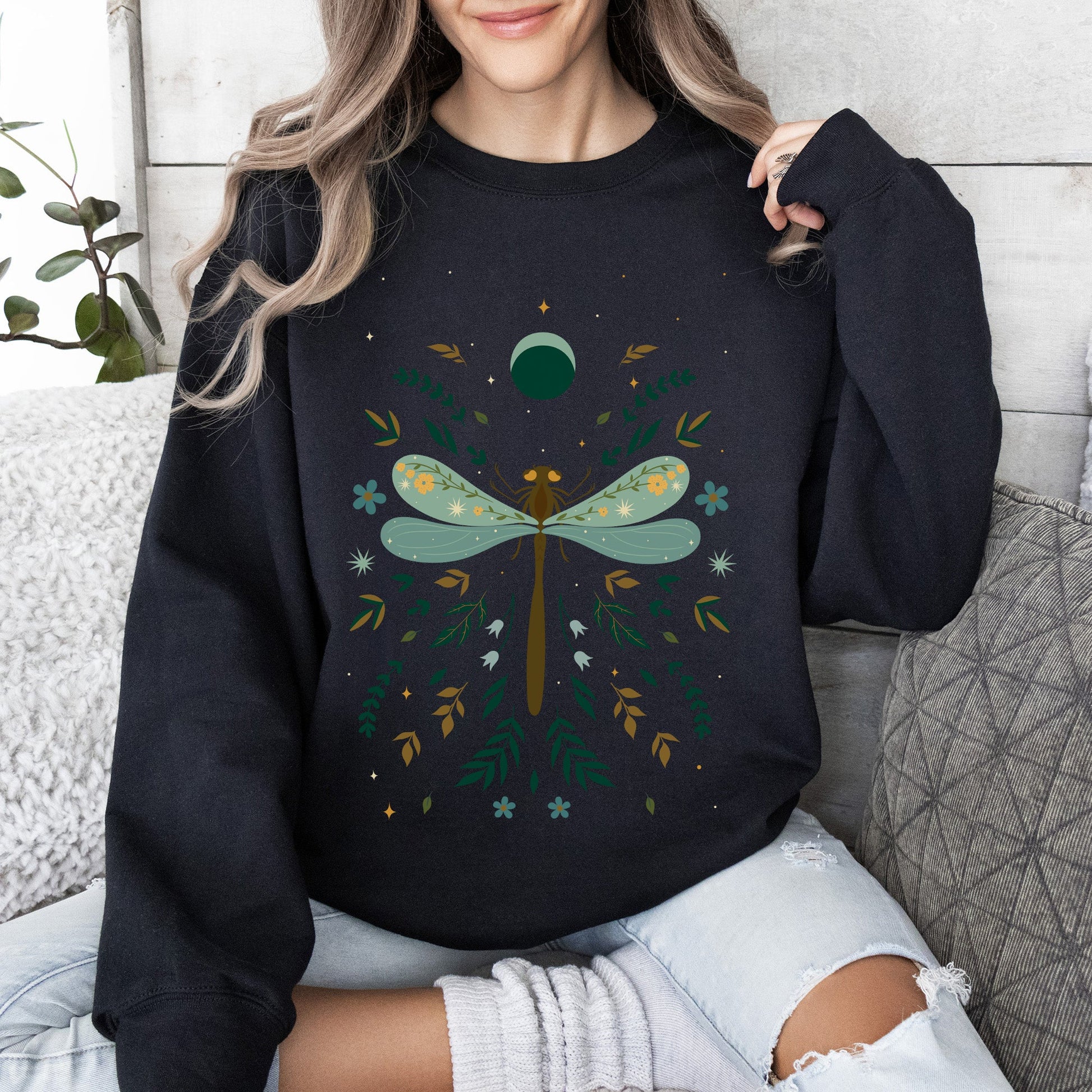 Floral Night Sky - Sweatshirt – Black Sweatshirt
