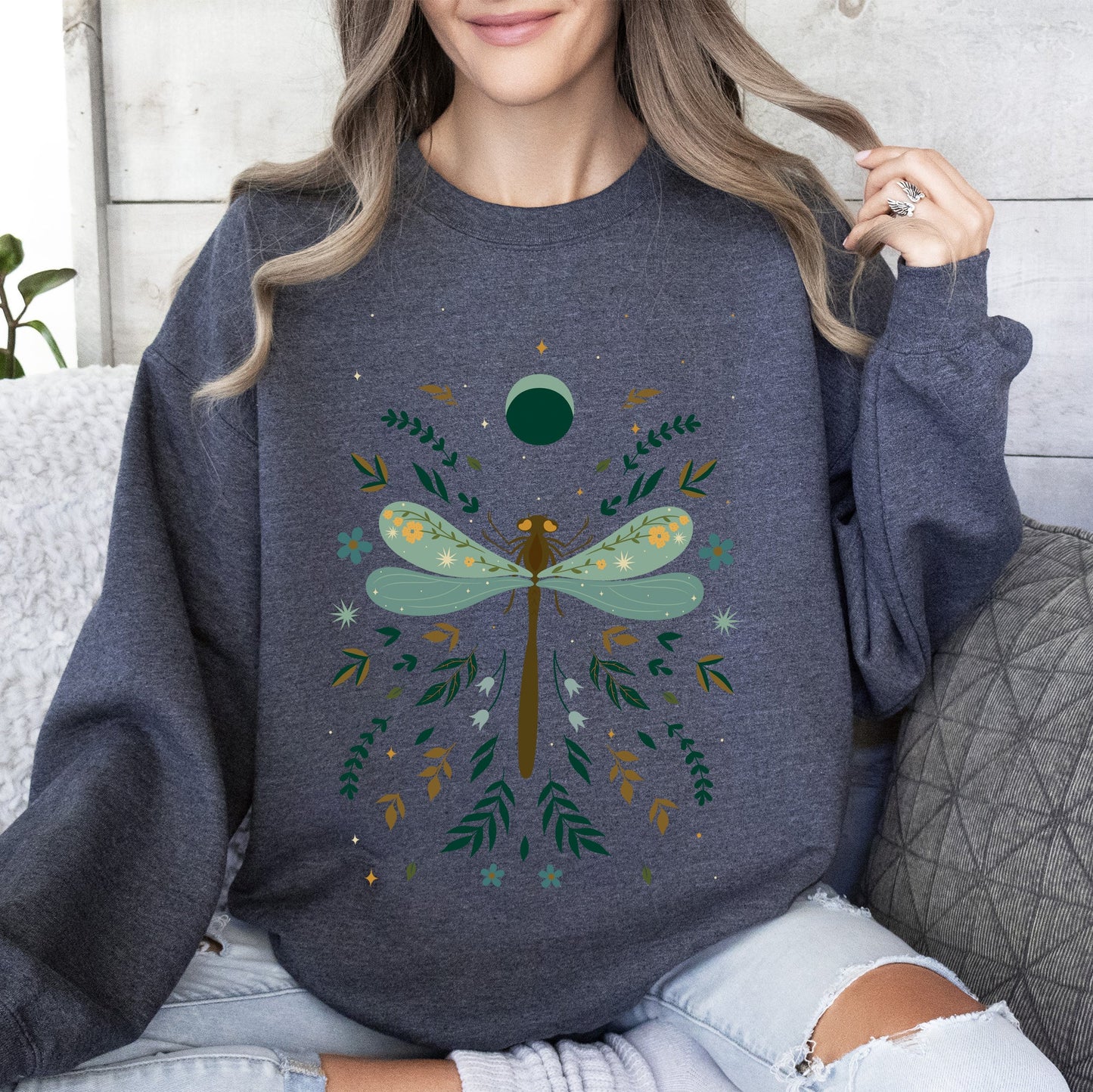 Floral Night Sky - Sweatshirt – Heather Dark Grey Sweatshirt