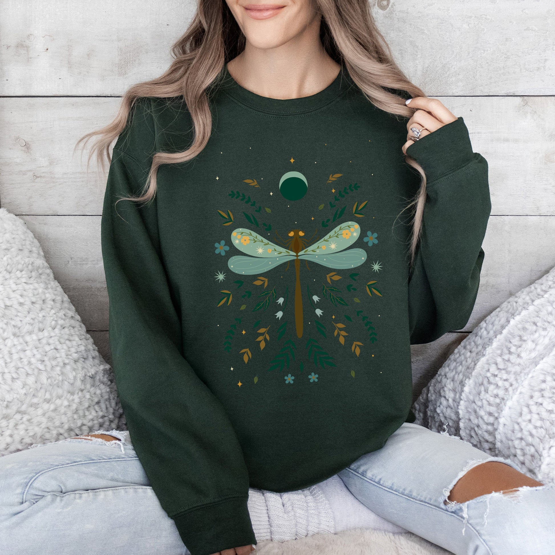 Floral Night Sky - Sweatshirt – Forest Green Sweatshirt