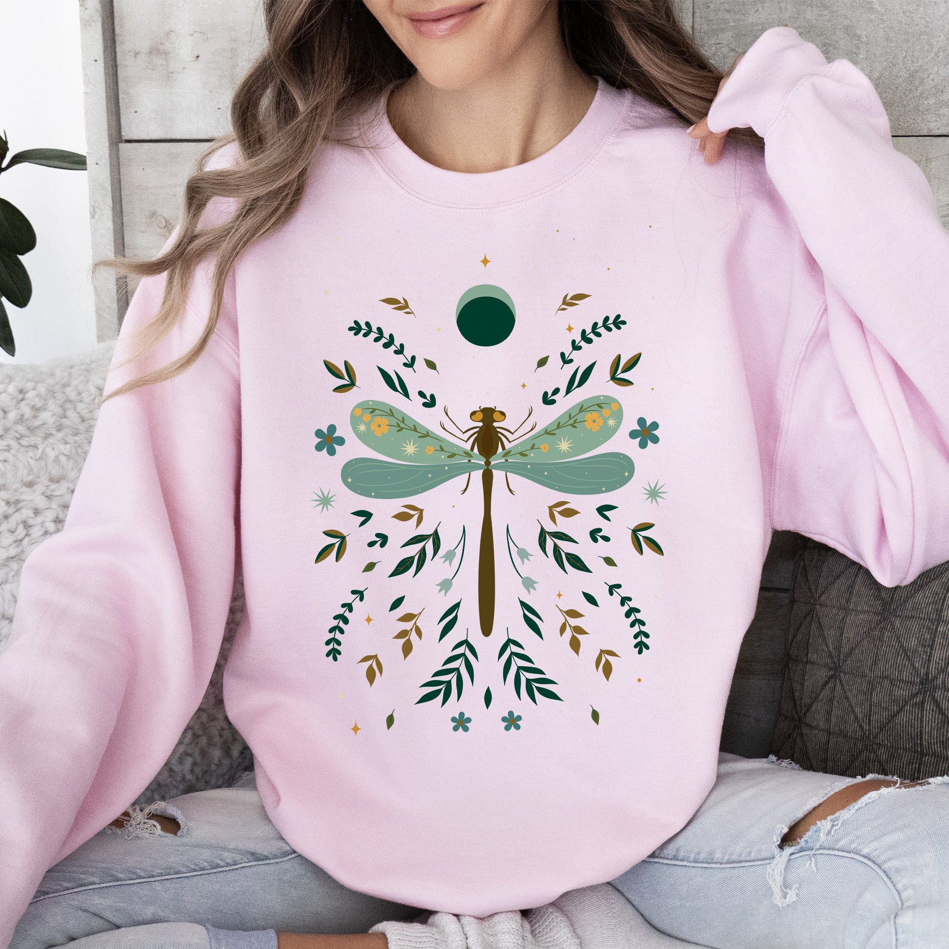 Floral Night Sky - Sweatshirt – Light Pink Sweatshirt