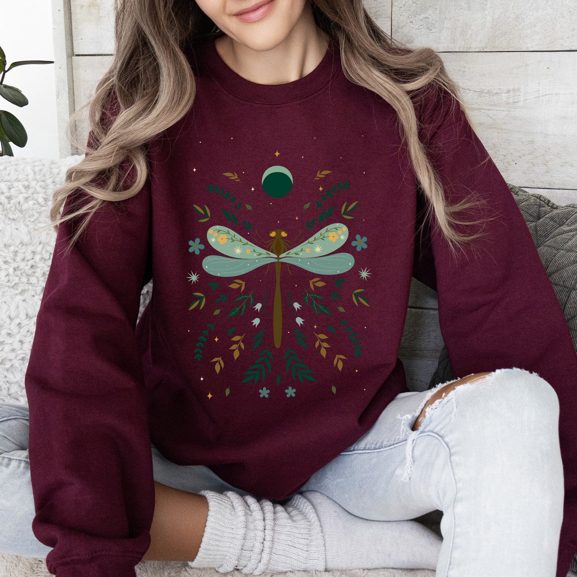 Floral Night Sky - Sweatshirt – Maroon Sweatshirt