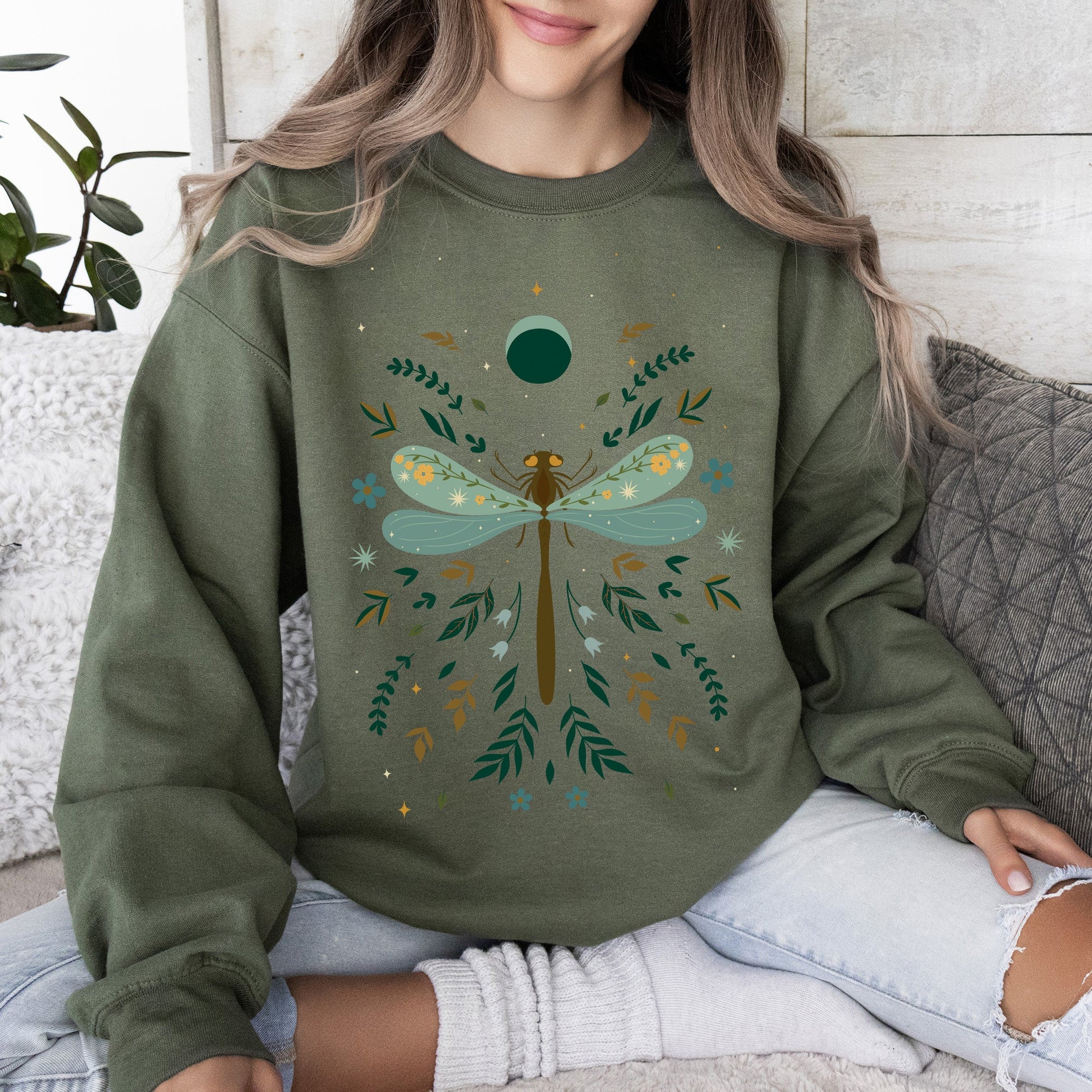 Floral Night Sky - Sweatshirt – Military Green Sweatshirt