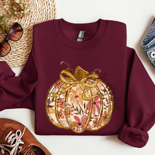 Floral Pumpkin, Happy Fall, Flowers, Autumn, Thanksgiving Sweatshirt