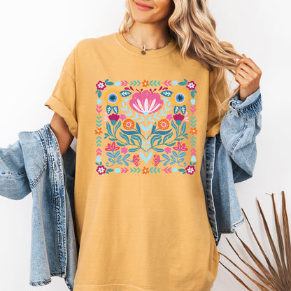Folk Art Flowers - Comfort Colors T-Shirt – Mustard T-Shirt