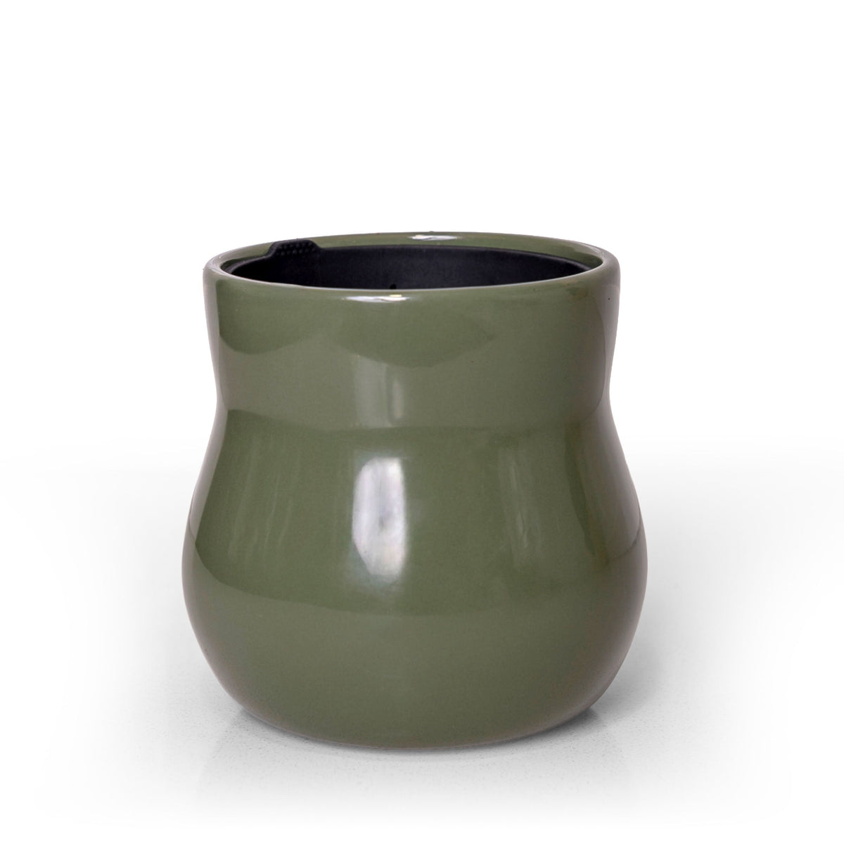 Ceramic Plant Pot with Removable Rubber Liner, Forest Green