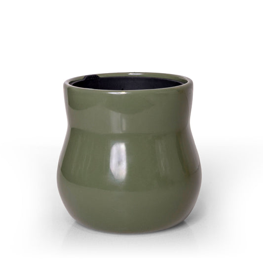 Ceramic Plant Pot with Removable Rubber Liner, Forest Green