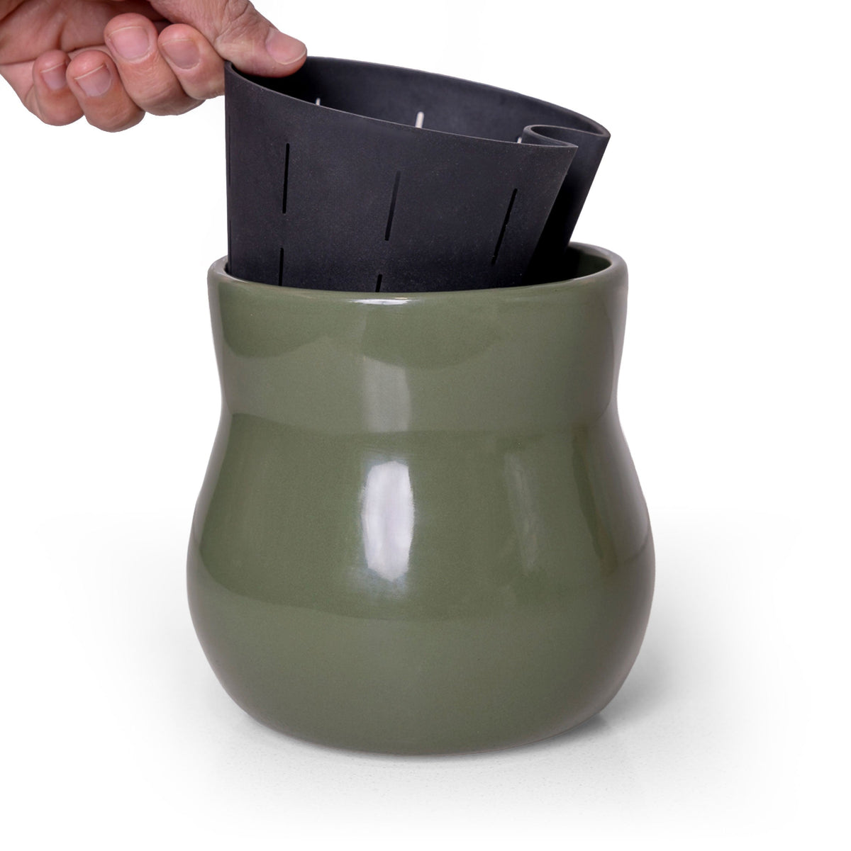Ceramic Plant Pot with Removable Rubber Liner, Forest Green
