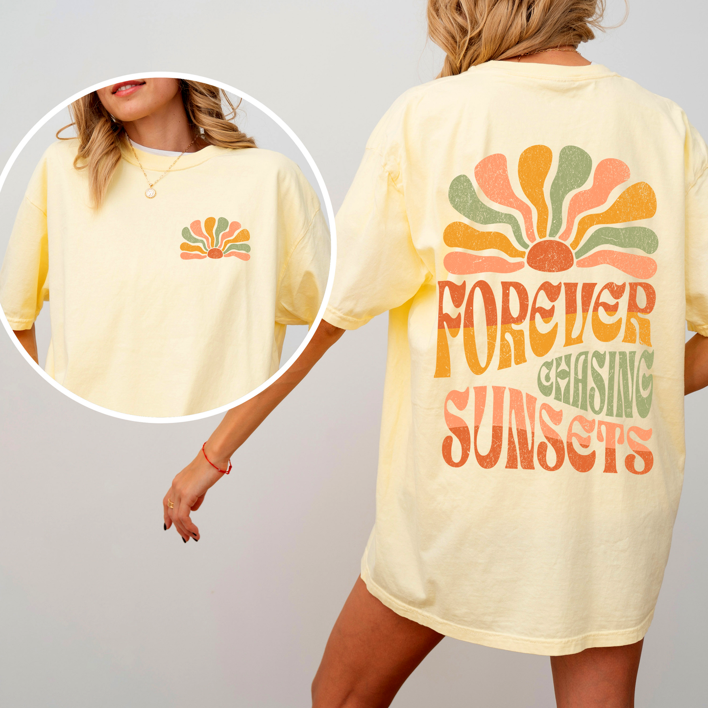 Forever Chasing Sunsets - Comfort Colors T-Shirt – Banana Light Yellow T-Shirt