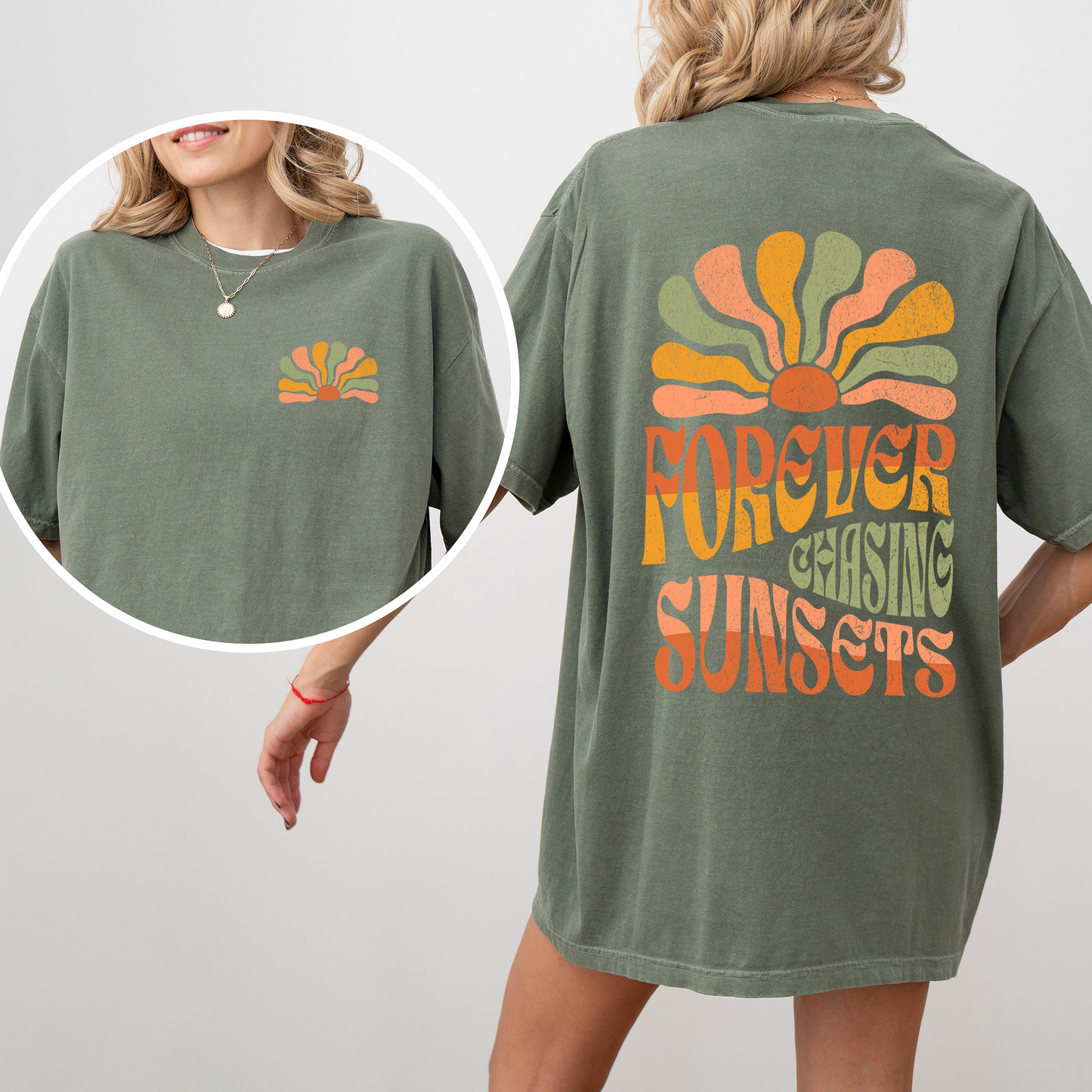 Forever Chasing Sunsets - Comfort Colors T-Shirt – Moss Dark Green T-Shirt